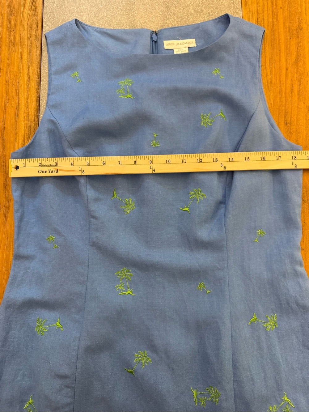 Annie Alexander Linen Blend Palm Tree Embroidered Sheath Dress Size 14 - Picture 8 of 9